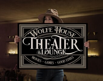 Personalized Home Theater Sign: Vintage Lounge Decor, Metal or Canvas