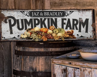 Pumpkin Farm Sign | Personalized Family Name Pumpkin | Rustic Farmhouse Wall Decor | Large Vintage Pumpkin Farm Sign | Pumpkin Patch Decor