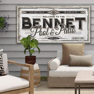 Personalized Pool Patio Sign - Metal or Canvas | Custom Pool Patio Sign |  Personalized Family Pool and Patio Sign | Large Metal Wall Art