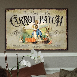 Personalized Easter Carrot Patch Sign: Vintage Bunny Decor