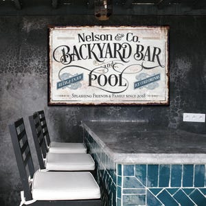 Custom Backyard Pool Bar Sign | Patio Pool Bar Sign | Porch Bar Sign | Name Sign | Modern Farmhouse Decor | Large Metal Sign | Light Color