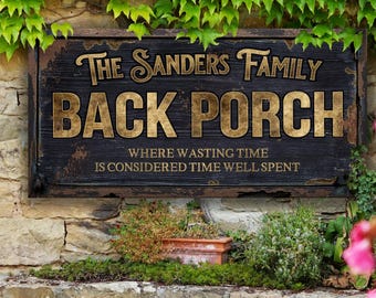 Personalized Back Porch Sign: Metal or Canvas Family Name Decor