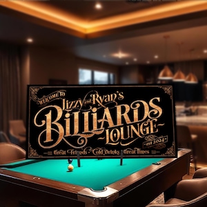 Personalized Billiards Lounge Sign: Farmhouse Style, Metal or Canvas