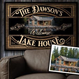 Lake House Wall Decor, Personalized Lake House Sign, Farmhouse Wall Art, Metal or Canvas Lake Sign