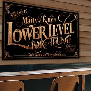 Personalized Lower Level Bar Sign, Custom Bar Sign, Modern Farmhouse Sign, Basement Bar Decor, Bar and Lounge, Metal or Canvas Print