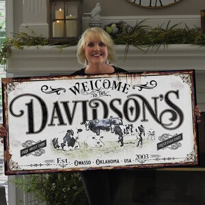 Personalized Dairy Farm Sign | Holstein Cattle Sign | Family Name Sign | Dairy Sign | Ranch House Plans | Farm Wall Decor | Distressed Sign