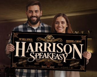 Personalized Speakeasy Lounge Sign: Family Name Bar Decor