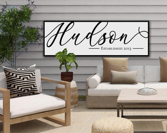 Personalized Last Name Sign | Family Name Wall Art | Farmhouse Wall Decor | Last Name Establish Date  Large Canvas Print | Large Metal Print