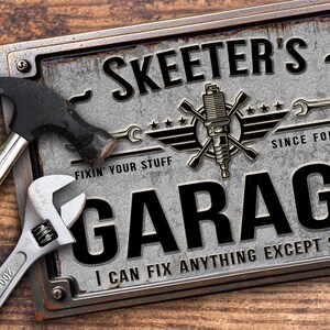 Custom Garage Sign | Personalized Workshop Sign | Can&#39;t Fix Stupid Sign | 18&quot;x12&quot; Rusty Metal Sign | Perfect Gift for Him