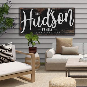 Dark Family Name Sign | Rustic Family Sign | Large Personalized Family Name Sign | Large Canvas Wall Art | Large Metal Wall Art