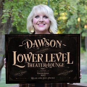 Lower Level Bar Sign | Home Theater Sign | Theater Lounge Sign | Home Theater Sign | Last Name Lounge Sign