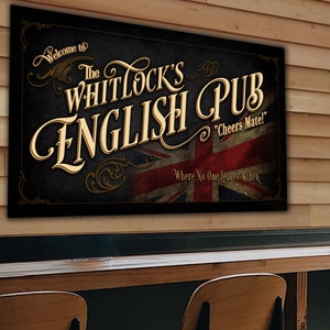 Vintage English Pub Sign Personalized, Bar Wall Decor, Personalized Bar