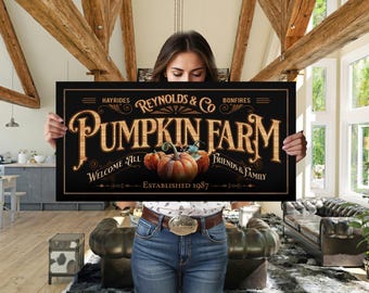 Custom Pumpkin Farm Sign: Personalized Family Name, Vintage Autumn Decor