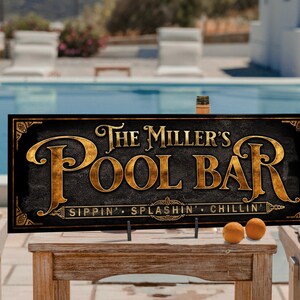 Pool Bar Sign with Family Name |  Personalized Pool Patio Bar Sign | Customized Family Pool Sign | Personalized Pool Bar and Lounge Sign