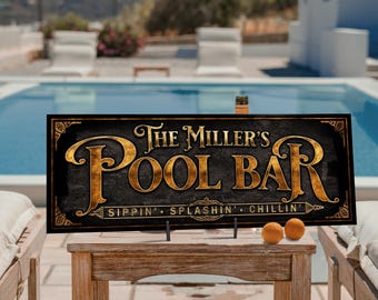 Personalized Pool Bar Sign: Family Name, Metal or Canvas