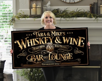 Personalized Whiskey and Wine Bar Sign: Rustic Farmhouse Decor