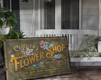 Personalized Flower Shop Sign: Vintage Spring Decor, Metal or Canvas