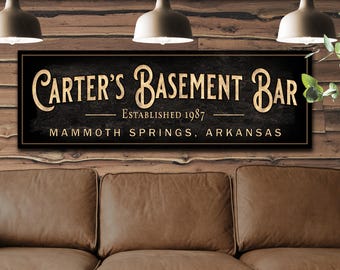 Personalized Basement Bar Sign: Custom Canvas or Metal Bar Art