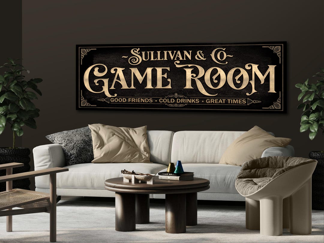 Personalized Game Room Sign With Family Name | Custom Earthtone Tan ...