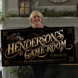 Custom Family Game Room Sign | Personalized Family Gameroom Sign | Family Bar Sign | Name Sign | Modern Farmhouse Decor | Large Metal Sign