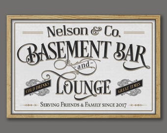 Personalized Basement Bar Sign: Custom Framed Canvas Wall Decor