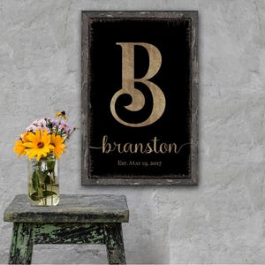 Personalized Printed Monogram Family Name Sign With Established Date (Faux Wood Frame) Indoor or Outdoor - Canvas Sign or Metal  Sign Choice
