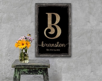 Personalized Family Name Sign: Monogram, Established Date, Canvas or Metal