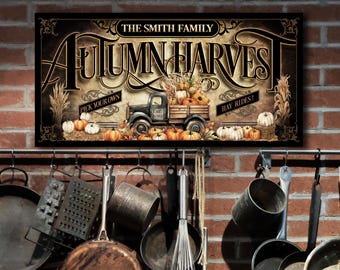 Personalized Autumn Harvest Sign: Vintage Pumpkin Truck, Rustic Fall Decor