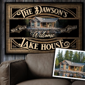 Lake House Wall Decor | Personalized Lake House Sign | Lake House Gift Wall Art | Farmhouse Wall Decor | Metal Lake Sign | Canvas Lake Sign