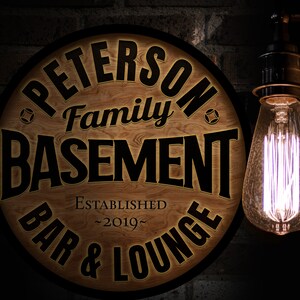 Solid Metal Basement Bar Sign | Round Metal Signs | Bar Décor | Metal Family Name Sign | Custom Name Bar Sign | Customized Family Sign Gift
