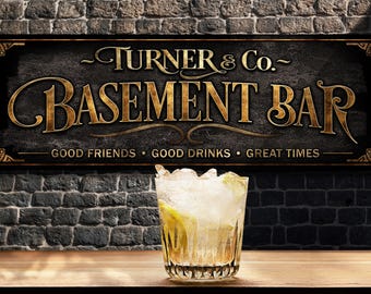 Personalized Victorian Basement Bar Sign: Custom Family Name, Metal or Canvas