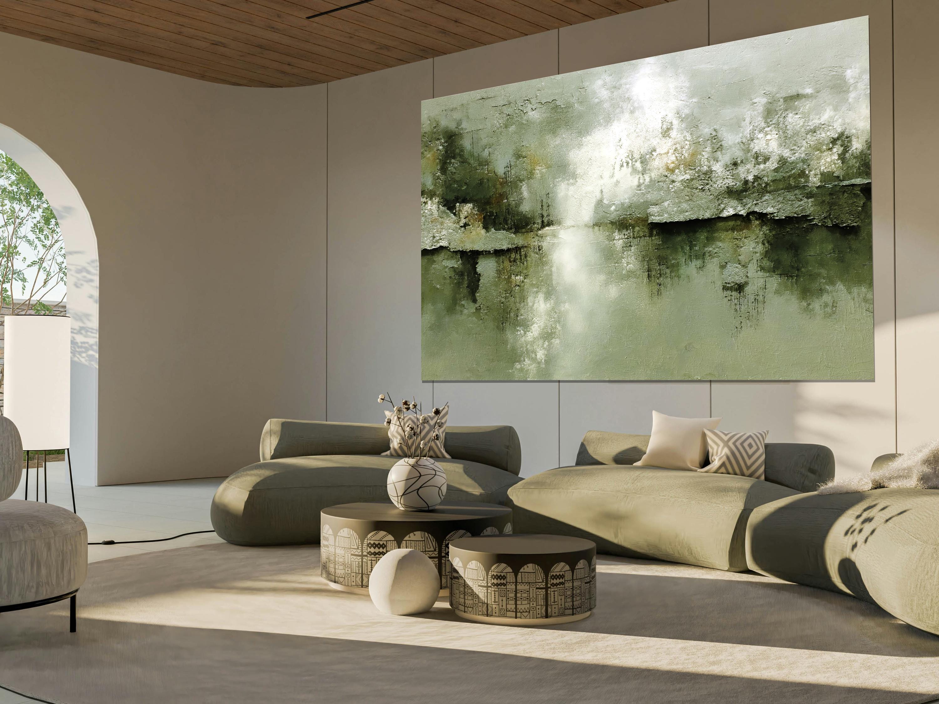 Green Abstract Art | Wabi Sabi Wall Art | Extra Large Canvas Print ...