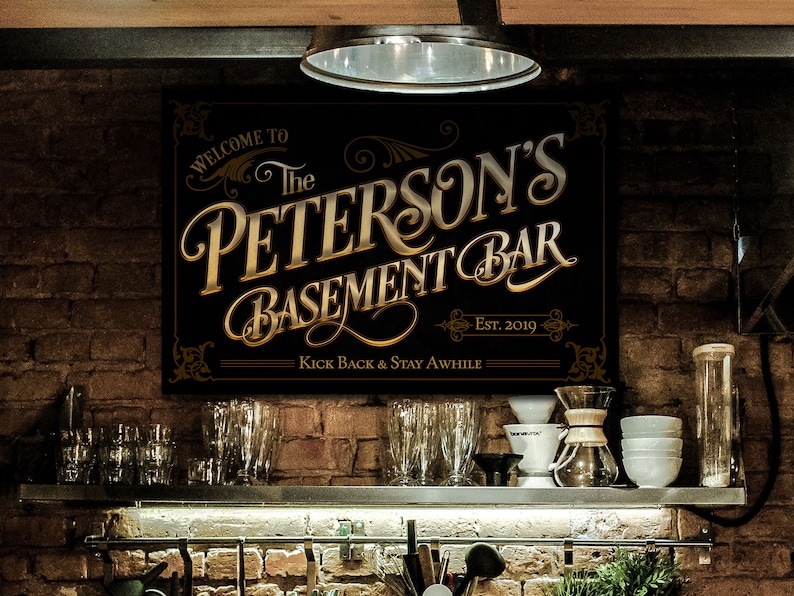 Basement Bar Sign Family Name Basement Bar Sign Custom Etsy