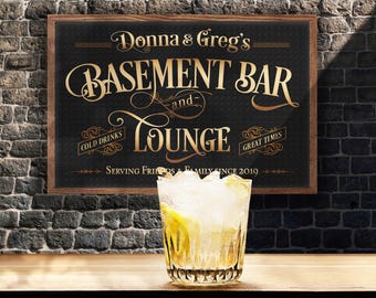 Personalized Basement Bar Sign: Custom Framed Canvas Wall Decor