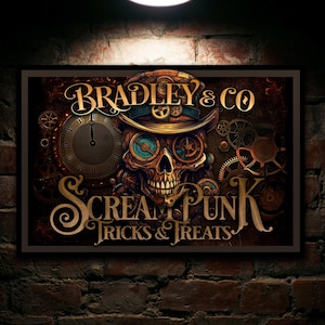 Steampunk Halloween Sign | Custom Steampunk Decor | Screampunk Trick or Treat | Steampunk Sign | Steampunk Skull | Steampunk Wall Decor