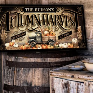 Personalized Autumn Harvest Sign: Vintage Pumpkin Truck, Rustic Fall Decor image 3