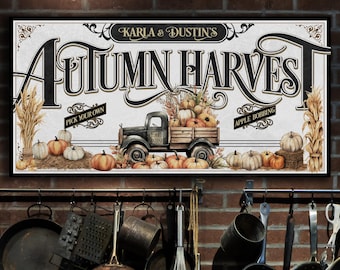 Personalized Autumn Harvest Sign: Vintage Farm Truck, Fall Decor