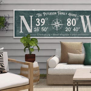Latitude Longitude Sign | Coordinates Sign | Vintage Compass | Personalized Gift | Canvas | Wedding Gift | Realtor Gift | Farmhouse Decor