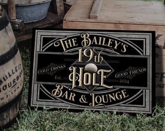 19th Hole Bar Sign | Personalized 19th Hole Sign | Golf Sign | Aluminum Golf Sign | Golf Lounge Sign | Metal Print