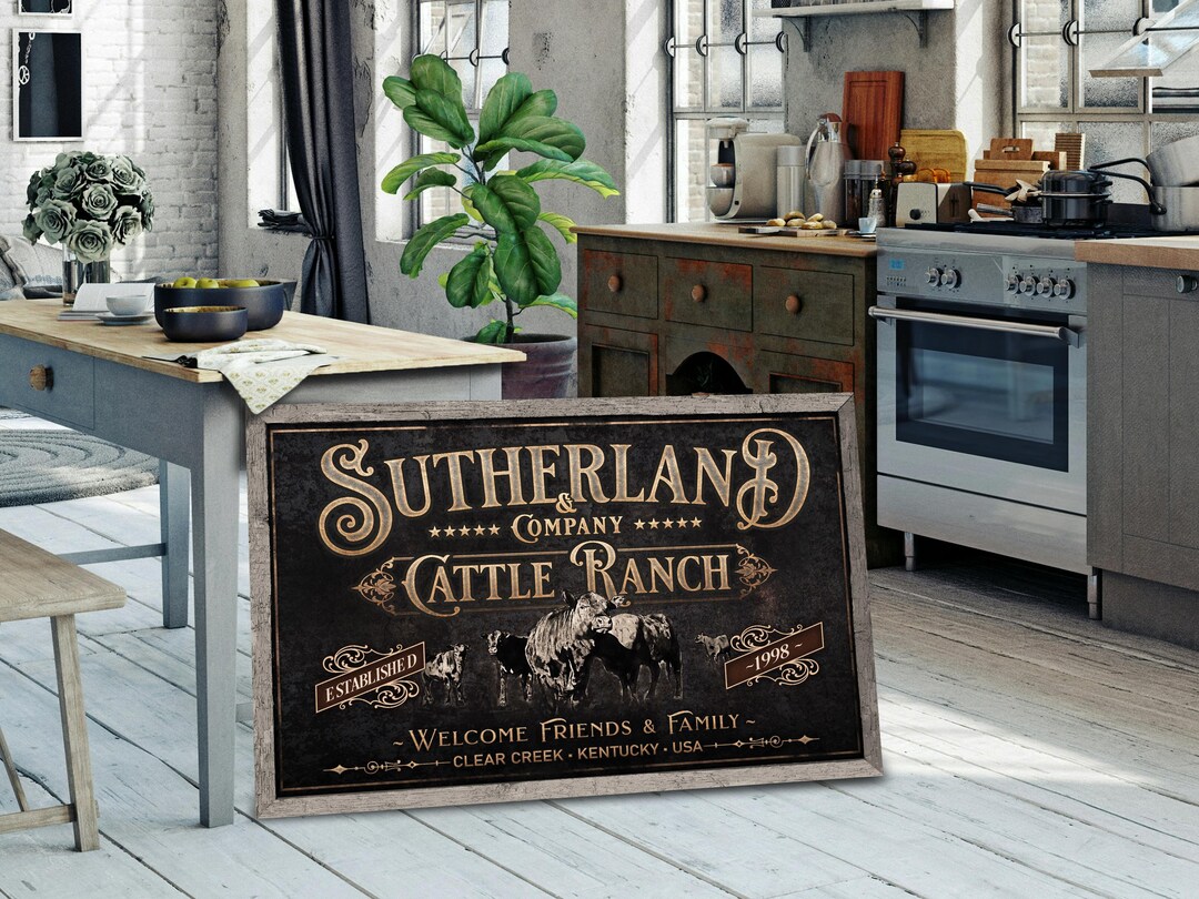 Black Angus Cattle Ranch Sign: Vintage Farmhouse Metal or Canvas Print ...
