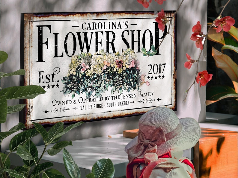 Custom Flower Shop Sign Last Name Flower Sign Farmhouse Etsy