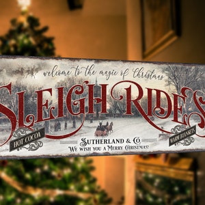 Personalized Sleigh Rides Christmas Sign | Magic of Christmas Sign | Santa Sleigh Christmas Sign | Large Christmas Sign | Large Metal Sign