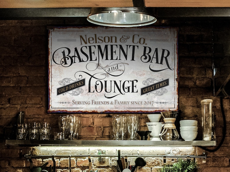 Basement Bar and Lounge Sign Custom Basement Bar Sign Etsy
