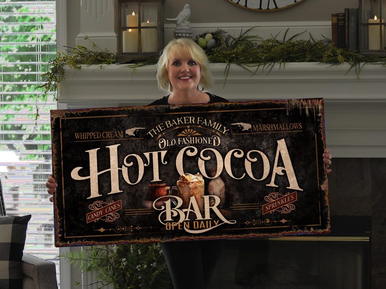 Personalized Hot Cocoa Bar Sign: Rustic Farmhouse Christmas Decor image 3