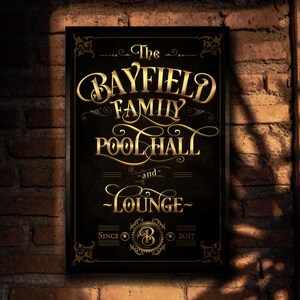 Family Pool Hall Sign, Vertical Bar Wall Decor, Personalized Lounge Sign, Family Billiard Sign, Family Name Billiards, Large Canvas or Metal
