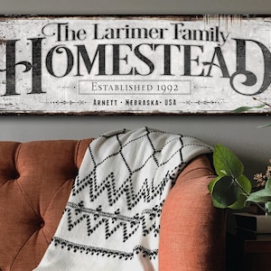 Homestead Sign with Custom Family Name and Established Date | Modern Farmhouse Wall Decor on Aluminum Sign | Vintage Rust Wall Art