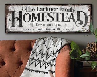 Homestead Sign with Custom Family Name and Established Date | Modern Farmhouse Wall Decor on Aluminum Sign | Vintage Rust Wall Art