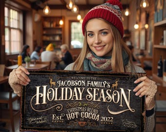 Personalized Vintage Christmas Sign: Holiday Family Name Decor
