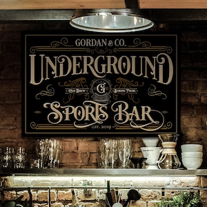 Custom Sports Bar Sign | Basement Sports Bar Sign | Underground Bar Sign | Lower Level Bar Sign | Large Canvas | Vintage Bar Sign