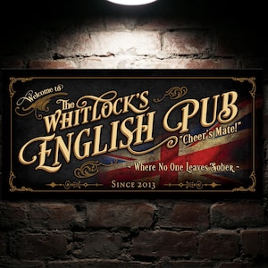 Personalized Vintage English Pub Sign: Bar Wall Decor image 2